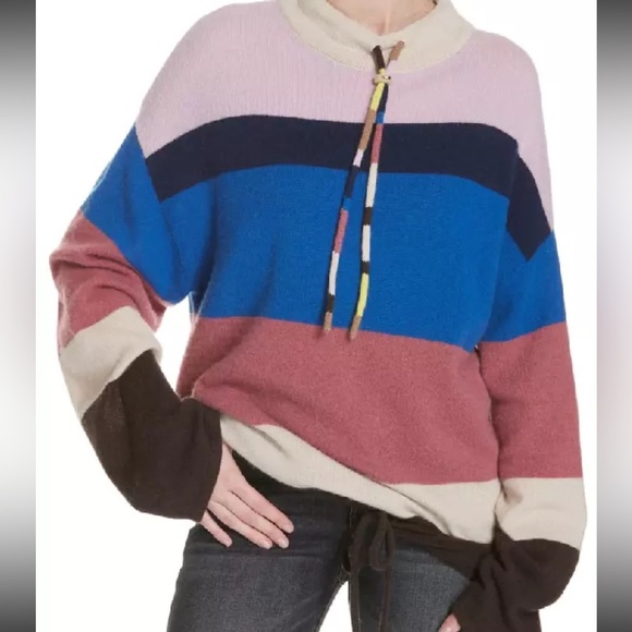 THEORY SWEATER STRIPED MOCK-NECK 100%CASHMERE PULLOVER Sz S MULTI COLOR …NWT - Picture 3 of 10